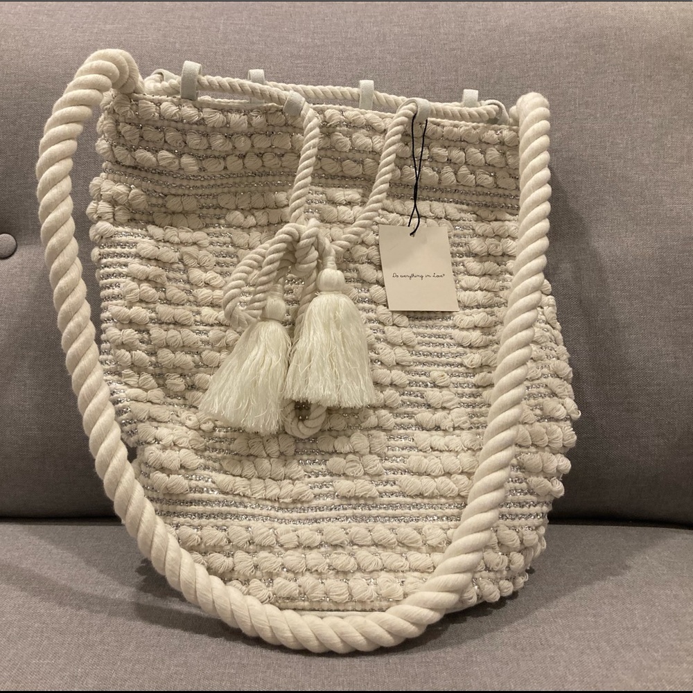 Boho crossbody bucket bag, NEW, rope tassel